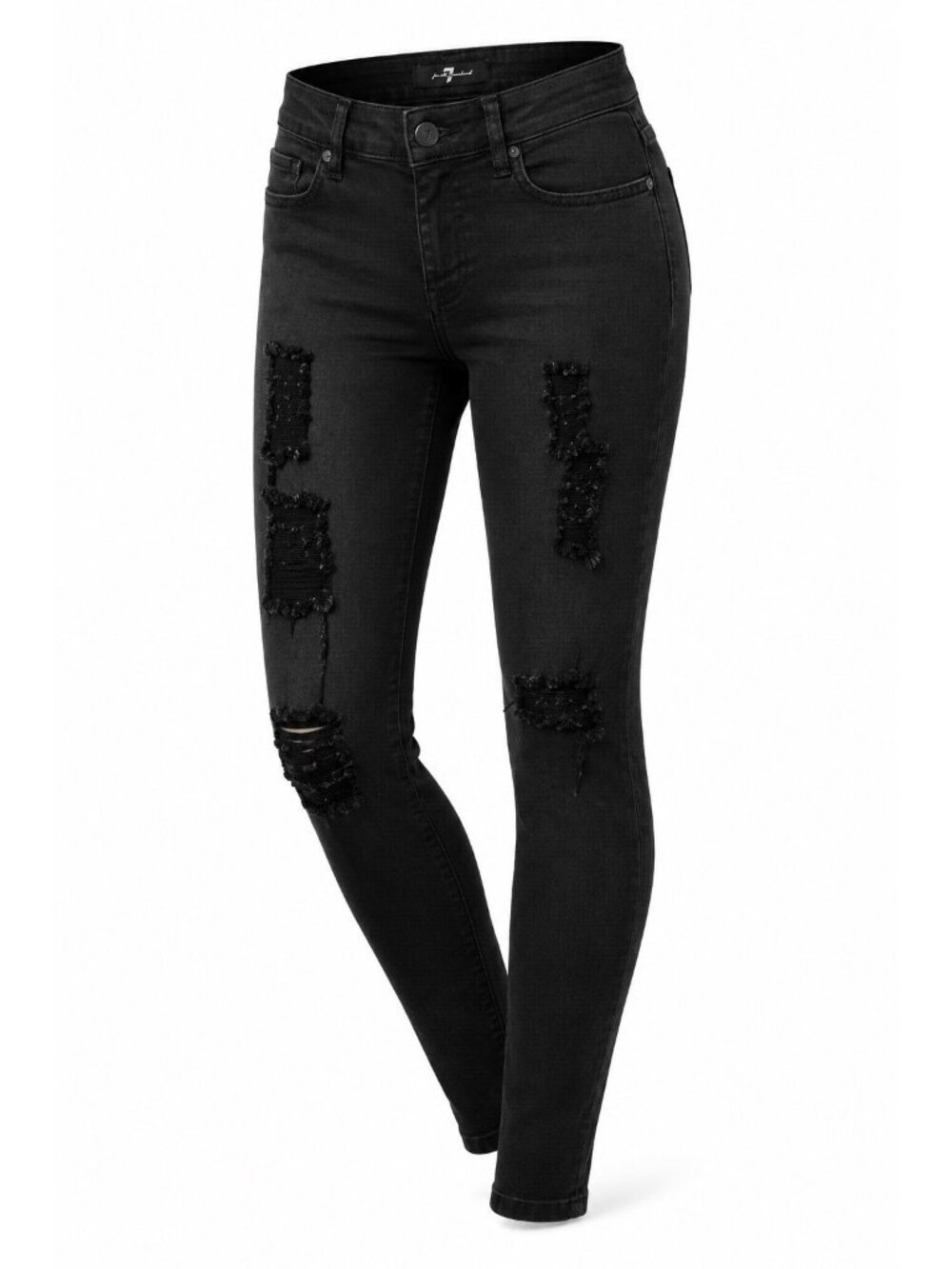 7 For All Mankind Skinny Jeans Womans 24 Black Distressed Stretch USA Made